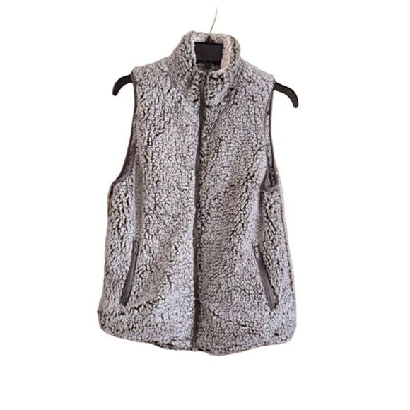 Thread & Supply Grey Fleece Sherpa Zip Front Vest Size Small - Picture 2 of 8